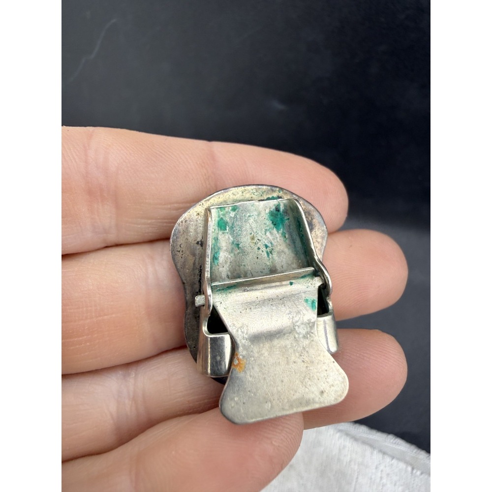 Vintage Bennett Bolo Slide Southwestern Turquoise Bird Silver Tone Signed - Picture 6 of 8